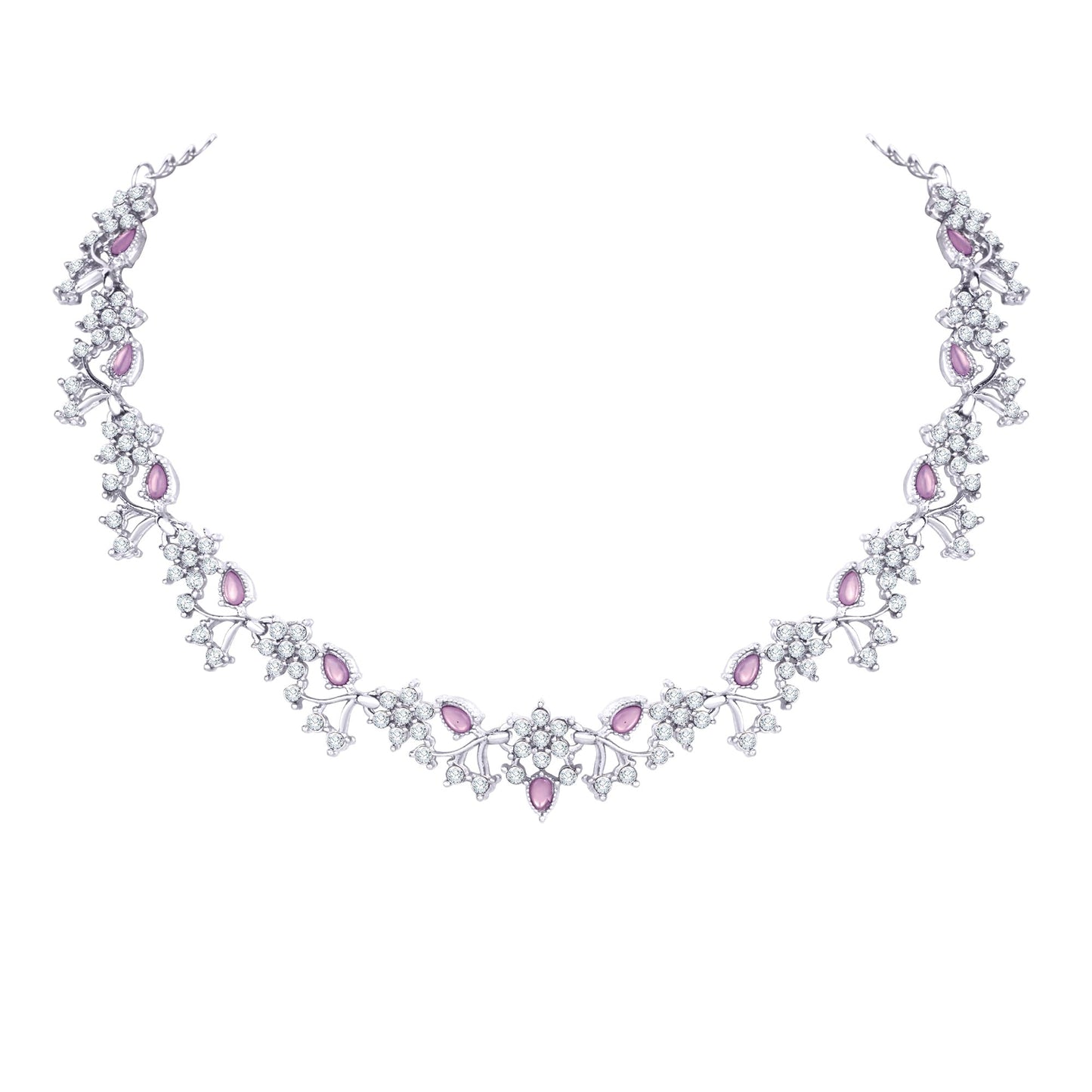 Atasi International American Diamond AD with Colorful Crystal Necklace Jewellery Set for Women/Girls | Perfect for Weddings, Parties & Festive Occasions