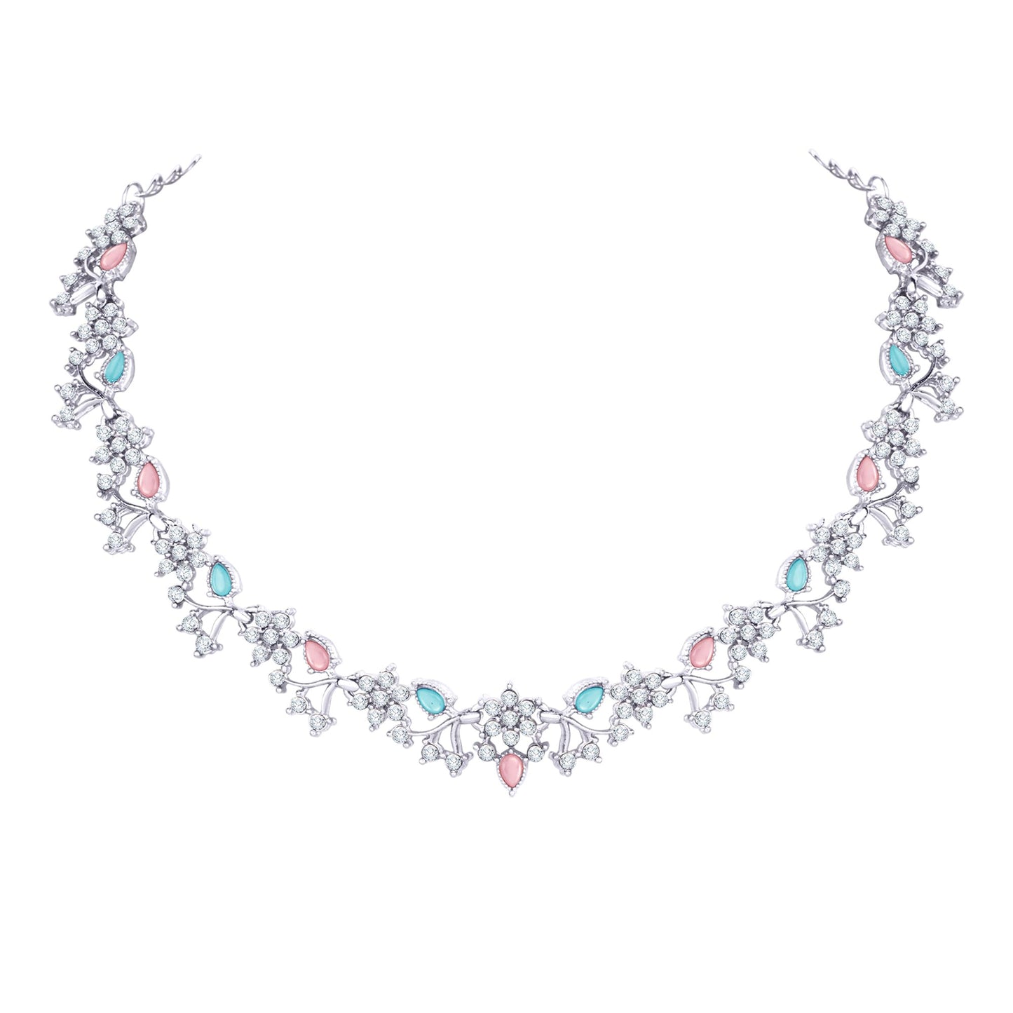 Atasi International American Diamond AD with Colorful Crystal Necklace Jewellery Set for Women/Girls | Perfect for Weddings, Parties & Festive Occasions