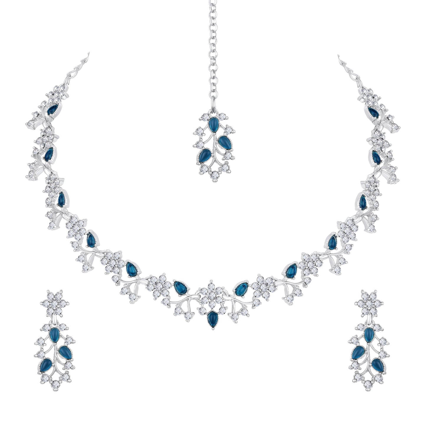 Atasi International American Diamond AD with Colorful Crystal Necklace Jewellery Set for Women/Girls | Perfect for Weddings, Parties & Festive Occasions
