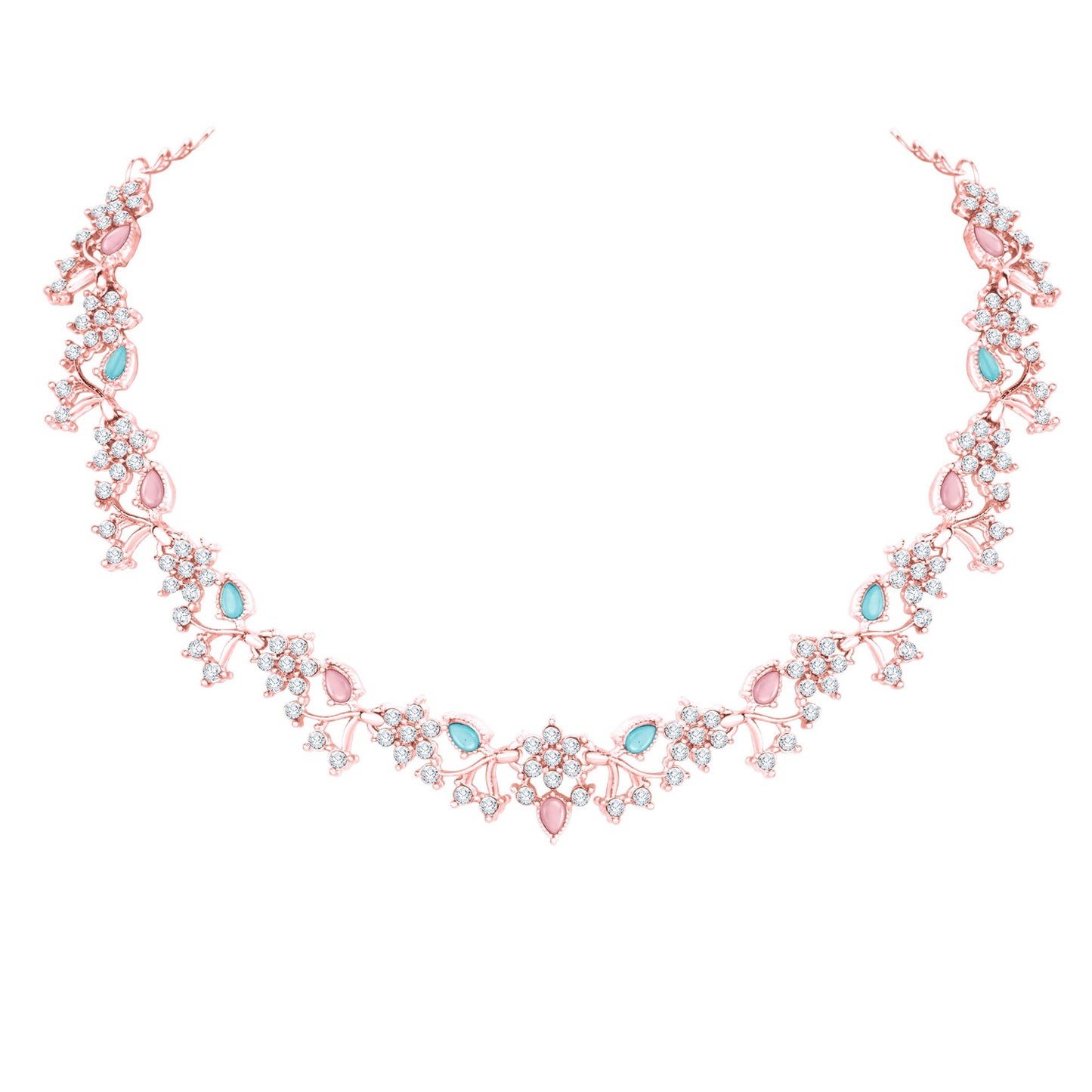 Atasi International American Diamond AD with Colorful Crystal Necklace Jewellery Set for Women/Girls | Perfect for Weddings, Parties & Festive Occasions