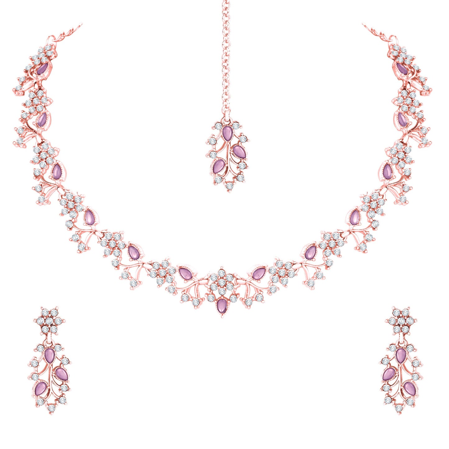 Atasi International American Diamond AD with Colorful Crystal Necklace Jewellery Set for Women/Girls | Perfect for Weddings, Parties & Festive Occasions
