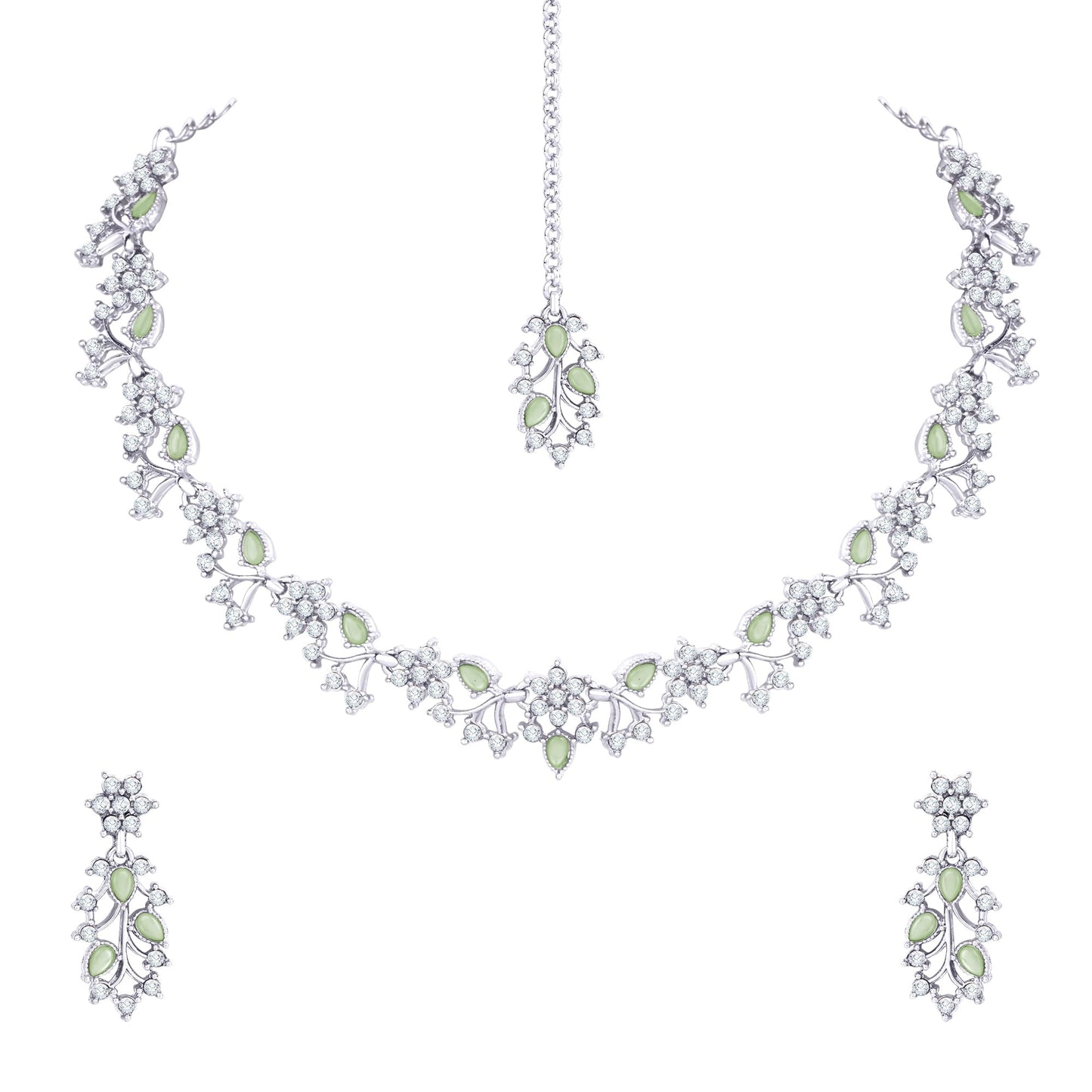 Atasi International American Diamond AD with Colorful Crystal Necklace Jewellery Set for Women/Girls | Perfect for Weddings, Parties & Festive Occasions