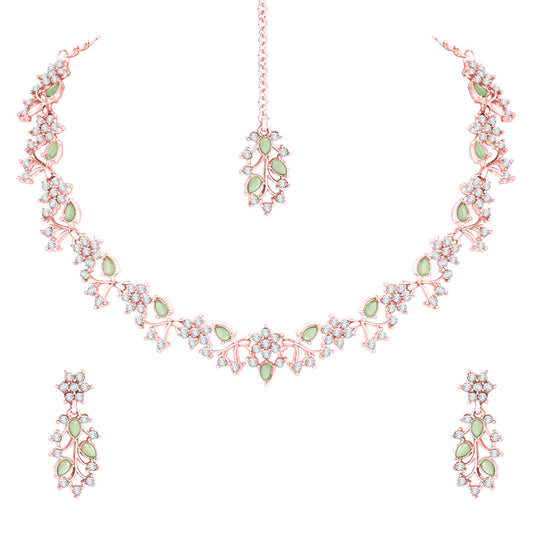 Atasi International American Diamond AD with Colorful Crystal Necklace Jewellery Set for Women/Girls | Perfect for Weddings, Parties & Festive Occasions