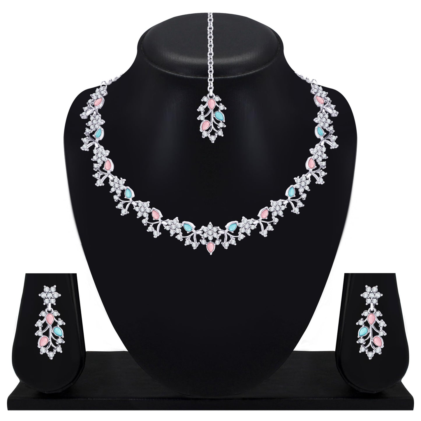 Atasi International American Diamond AD with Colorful Crystal Necklace Jewellery Set for Women/Girls | Perfect for Weddings, Parties & Festive Occasions
