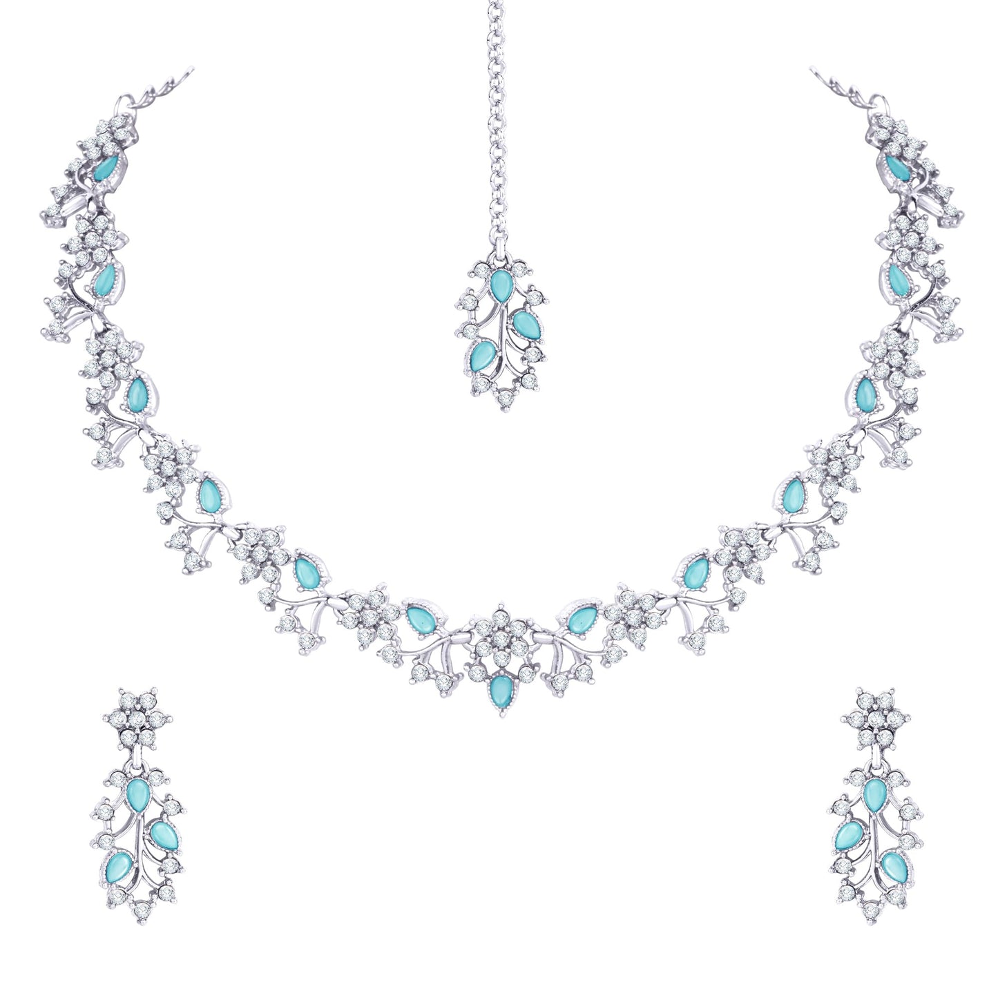Atasi International American Diamond AD with Colorful Crystal Necklace Jewellery Set for Women/Girls | Perfect for Weddings, Parties & Festive Occasions