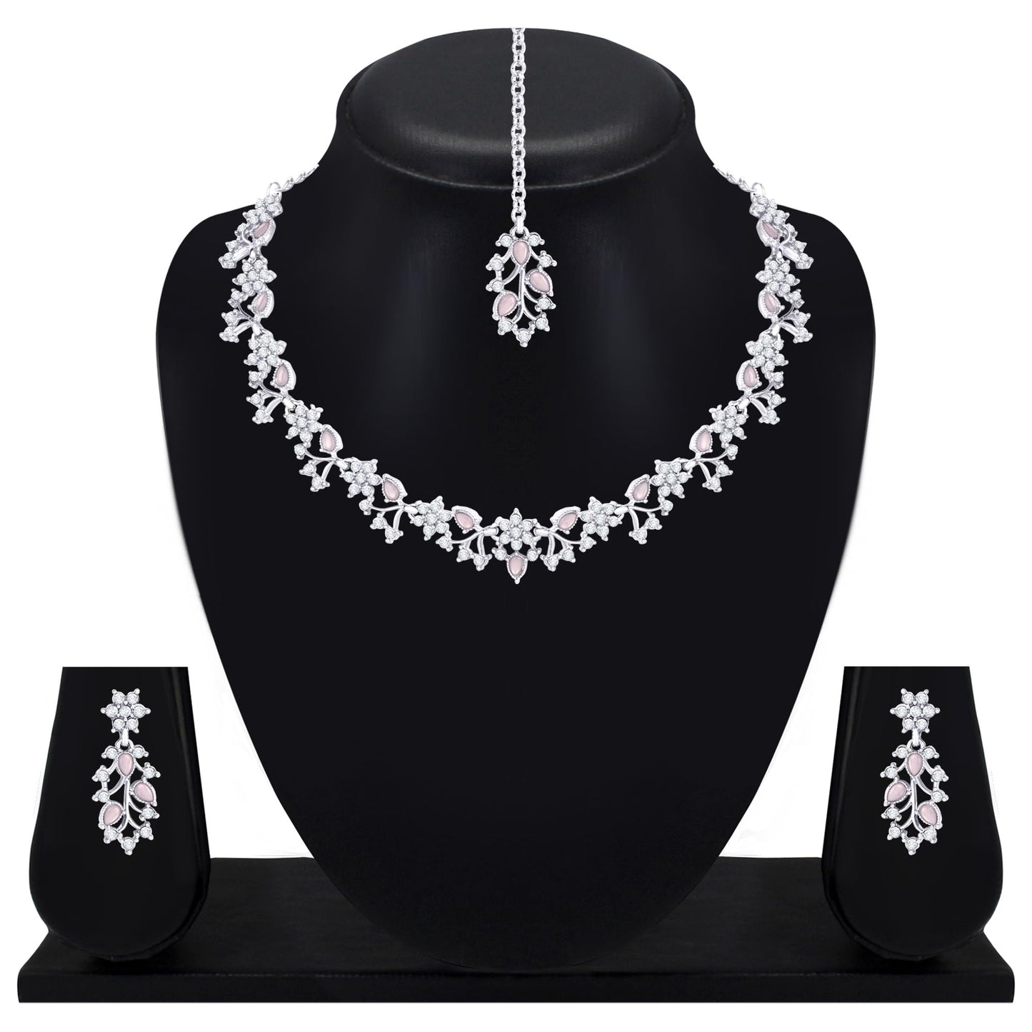 Atasi International American Diamond AD with Colorful Crystal Necklace Jewellery Set for Women/Girls | Perfect for Weddings, Parties & Festive Occasions