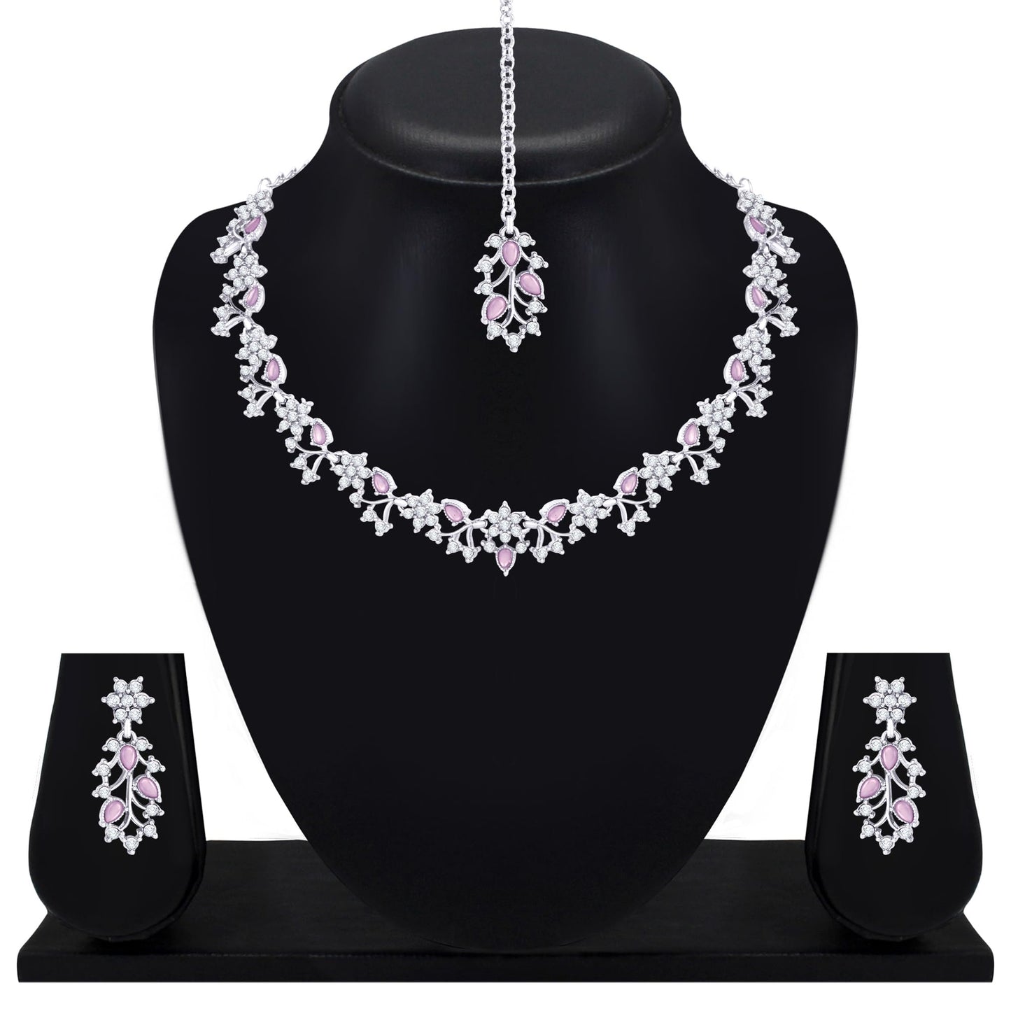 Atasi International American Diamond AD with Colorful Crystal Necklace Jewellery Set for Women/Girls | Perfect for Weddings, Parties & Festive Occasions