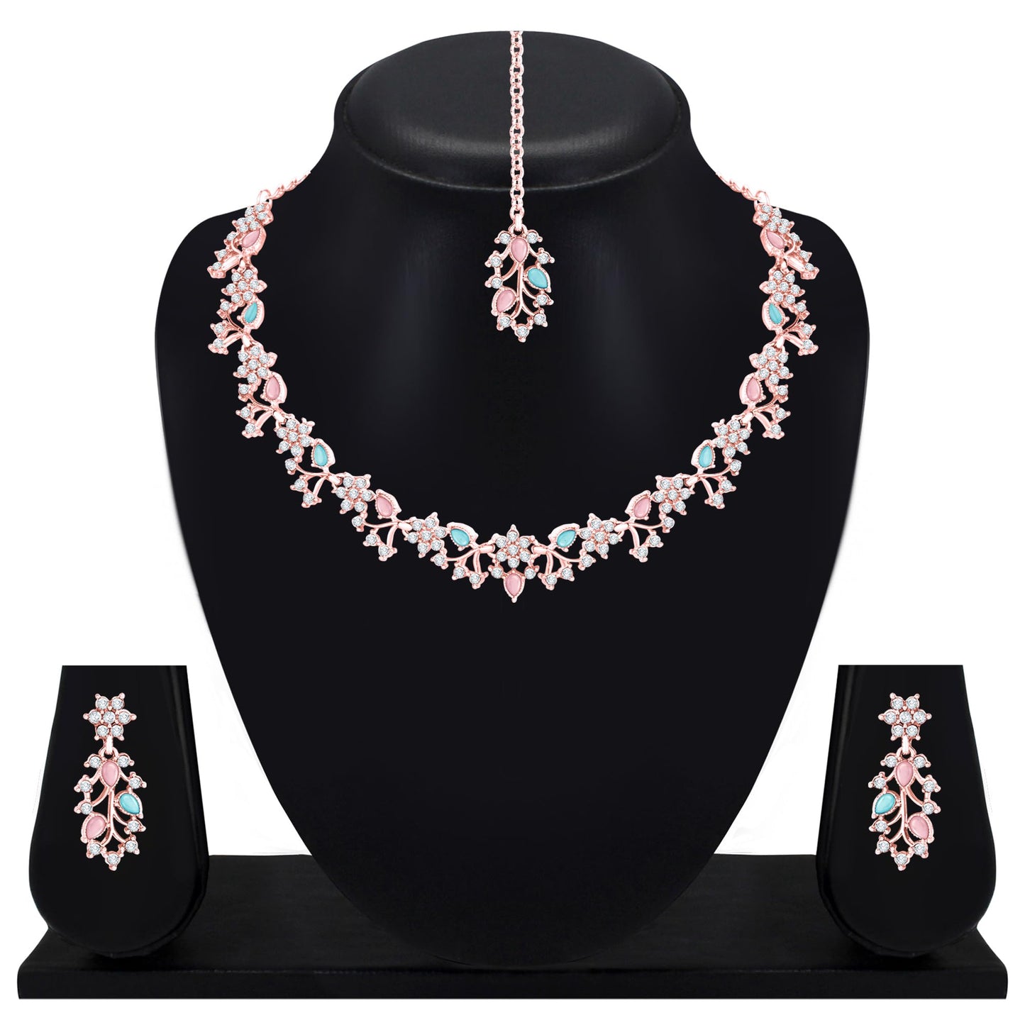 Atasi International American Diamond AD with Colorful Crystal Necklace Jewellery Set for Women/Girls | Perfect for Weddings, Parties & Festive Occasions
