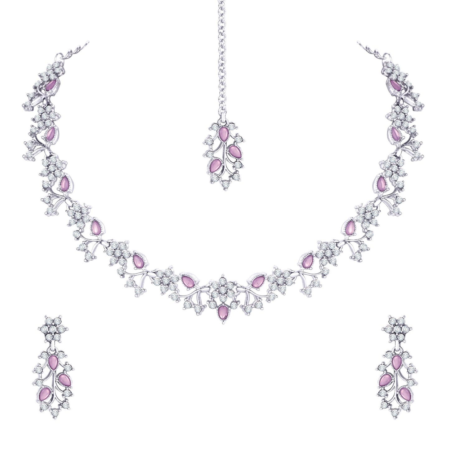 Atasi International American Diamond AD with Colorful Crystal Necklace Jewellery Set for Women/Girls | Perfect for Weddings, Parties & Festive Occasions