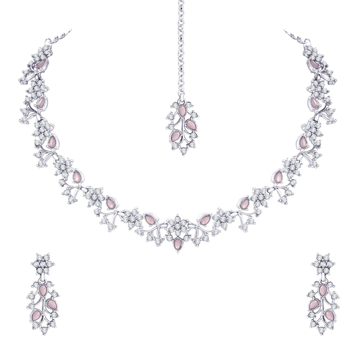 Atasi International American Diamond AD with Colorful Crystal Necklace Jewellery Set for Women/Girls | Perfect for Weddings, Parties & Festive Occasions