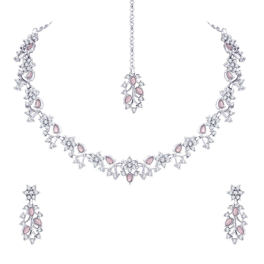 Atasi International American Diamond AD with Colorful Crystal Necklace Jewellery Set for Women/Girls | Perfect for Weddings, Parties & Festive Occasions