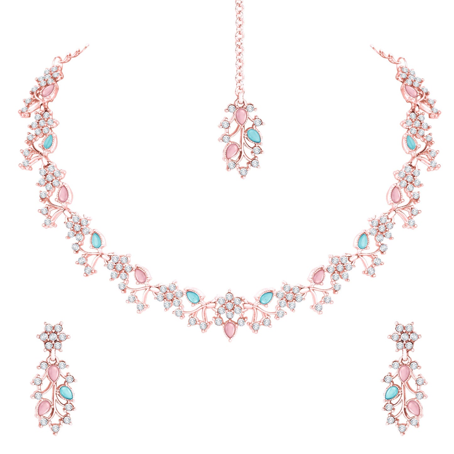 Atasi International American Diamond AD with Colorful Crystal Necklace Jewellery Set for Women/Girls | Perfect for Weddings, Parties & Festive Occasions