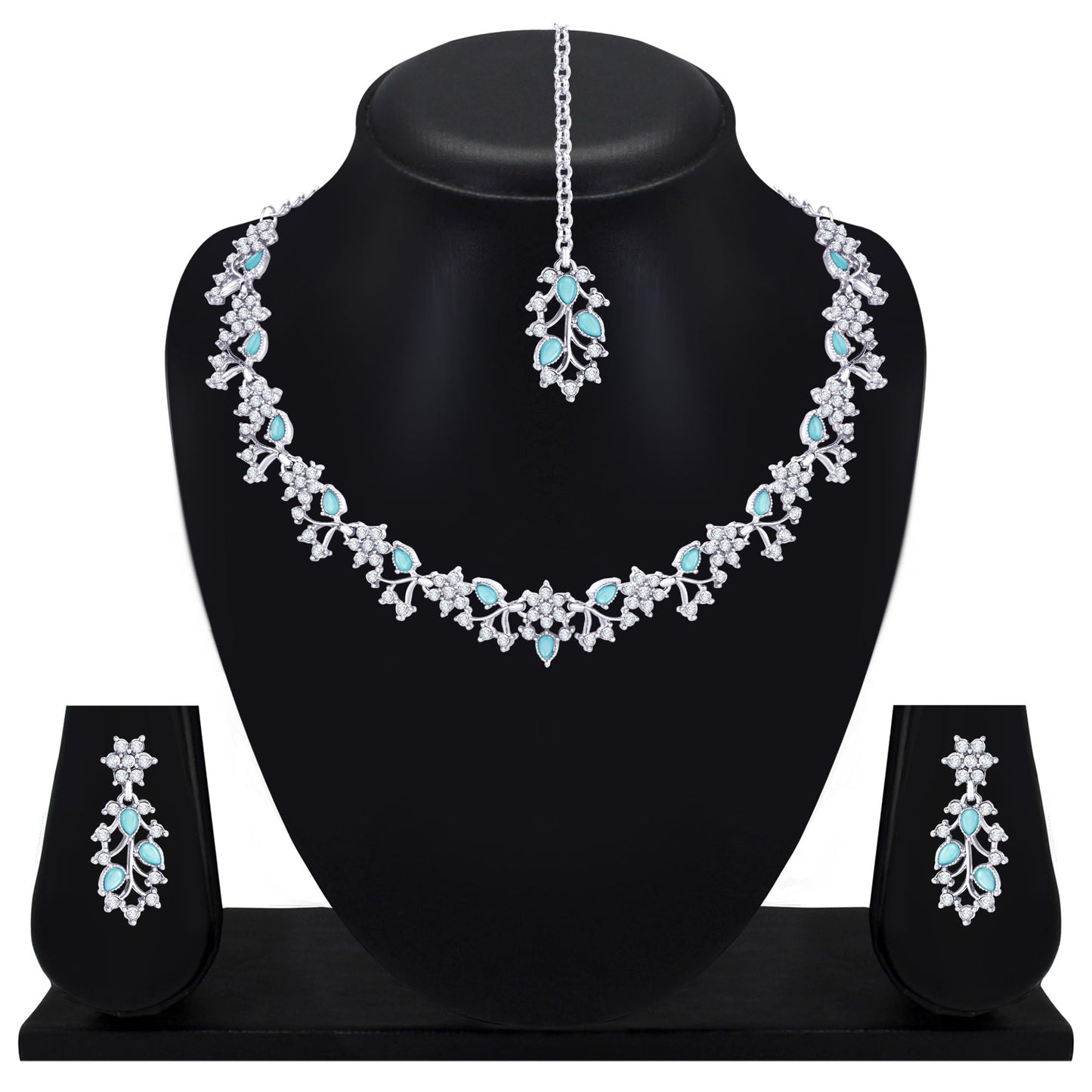 Atasi International American Diamond AD with Colorful Crystal Necklace Jewellery Set for Women/Girls | Perfect for Weddings, Parties & Festive Occasions