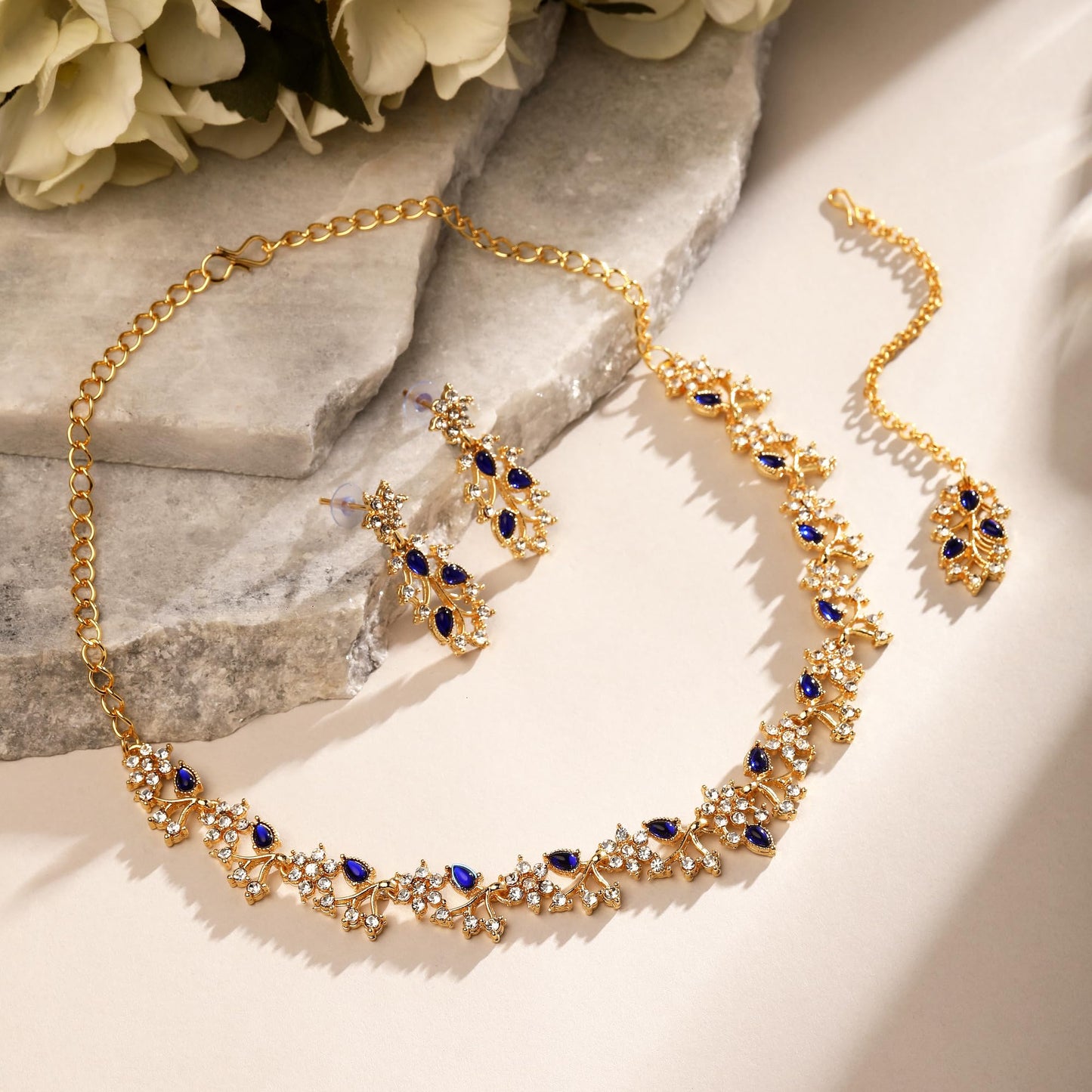 Atasi International American Diamond AD with Colorful Crystal Necklace Jewellery Set for Women/Girls | Perfect for Weddings, Parties & Festive Occasions