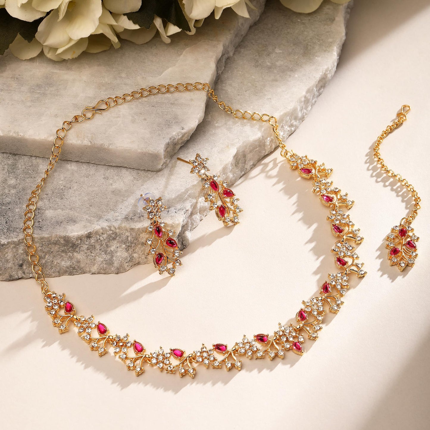Atasi International American Diamond AD with Colorful Crystal Necklace Jewellery Set for Women/Girls | Perfect for Weddings, Parties & Festive Occasions