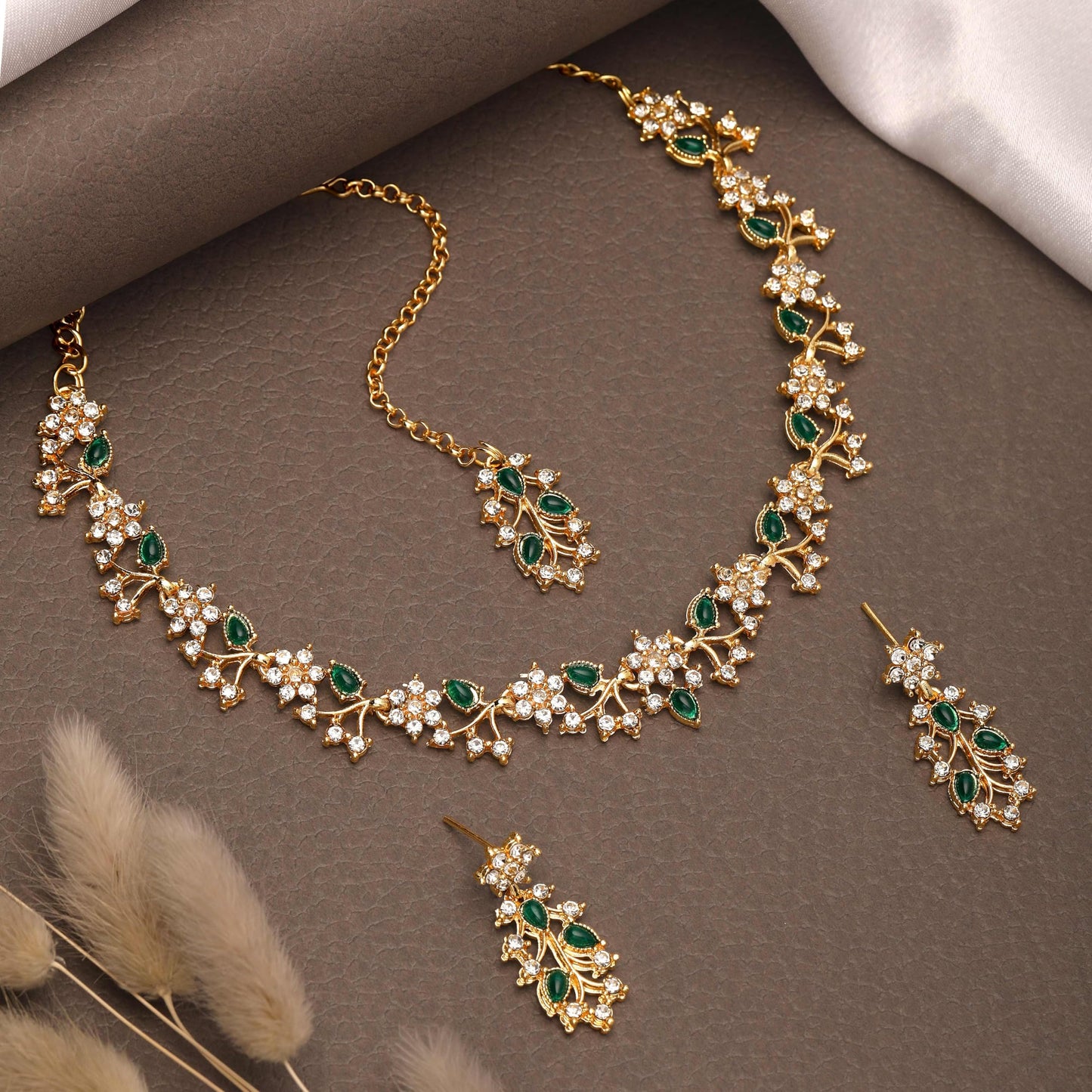 Atasi International American Diamond AD with Colorful Crystal Necklace Jewellery Set for Women/Girls | Perfect for Weddings, Parties & Festive Occasions