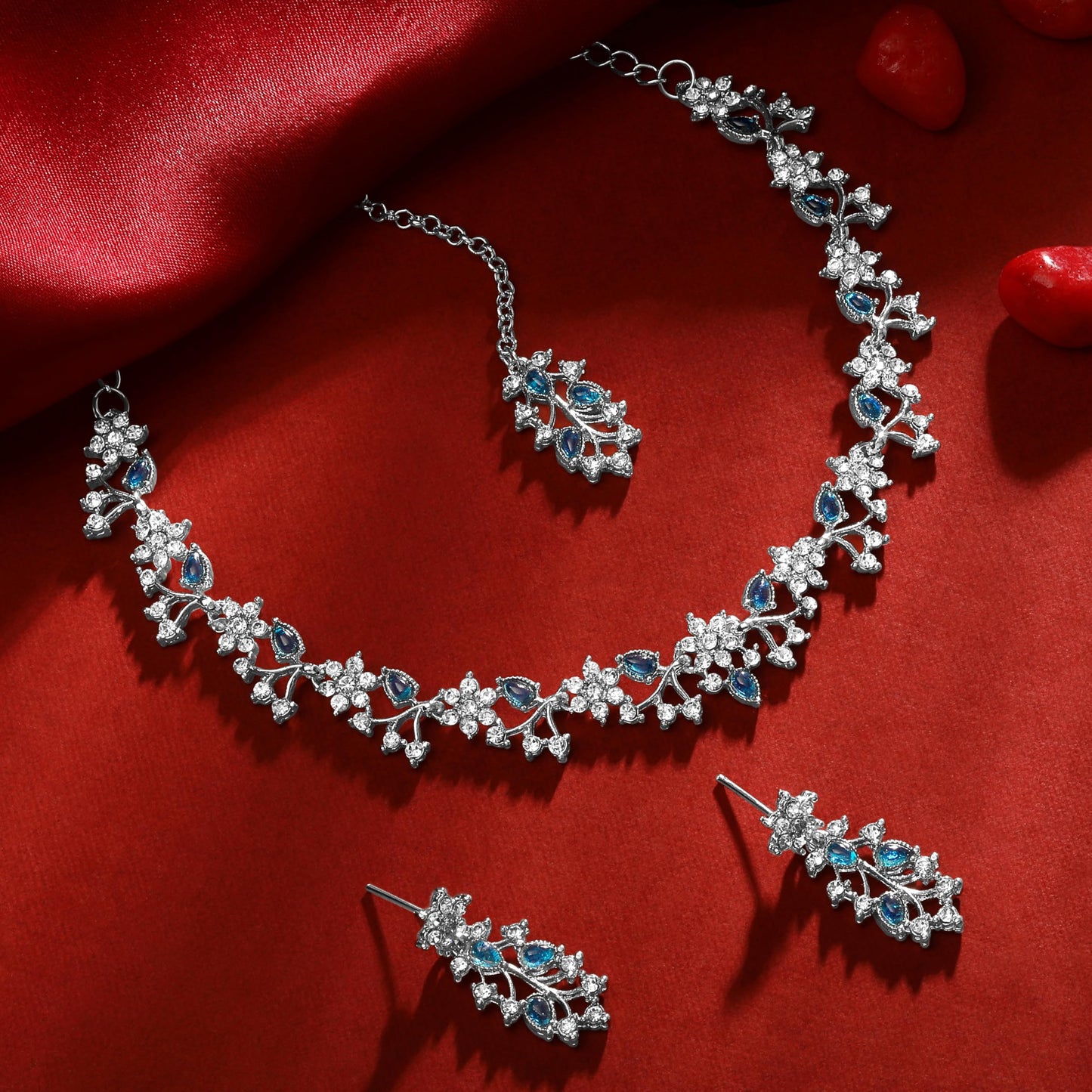 Atasi International American Diamond AD with Colorful Crystal Necklace Jewellery Set for Women/Girls | Perfect for Weddings, Parties & Festive Occasions